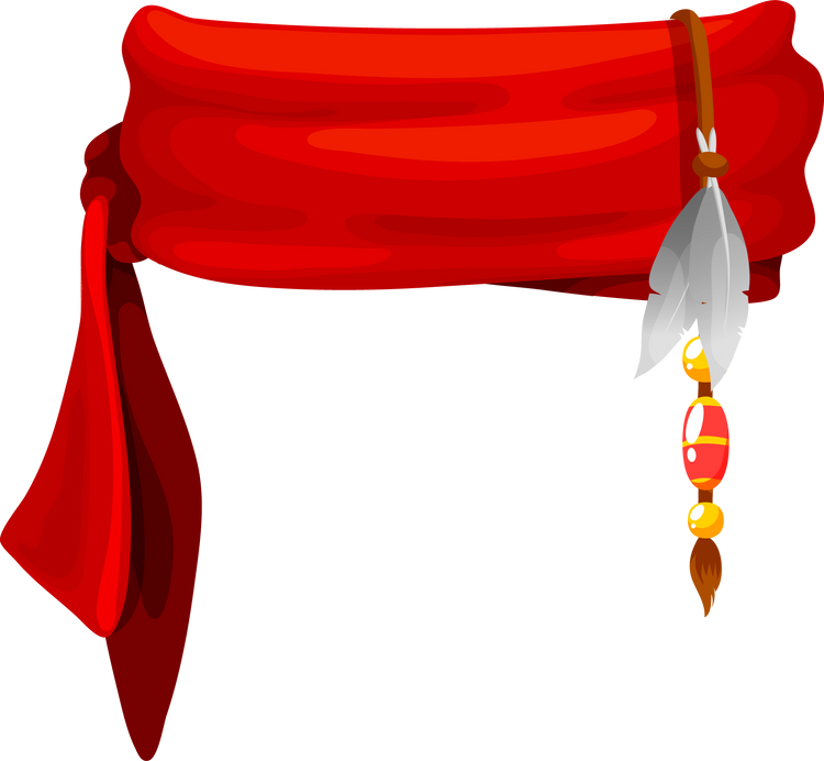 Red bandana pirate headwear, scarf with feathers